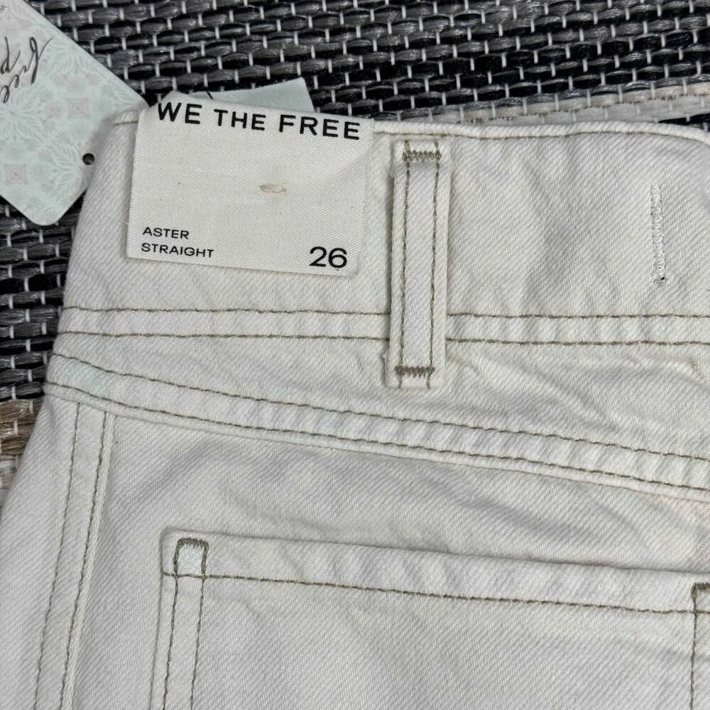 Free People We The Free Aster Straight Leg Jeans 100%‎ Cotton Cream Size 26